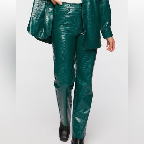 Forever 21 Women Faux Croc Bootcut Pants - Emerald Green XS - Picture 6 of 14